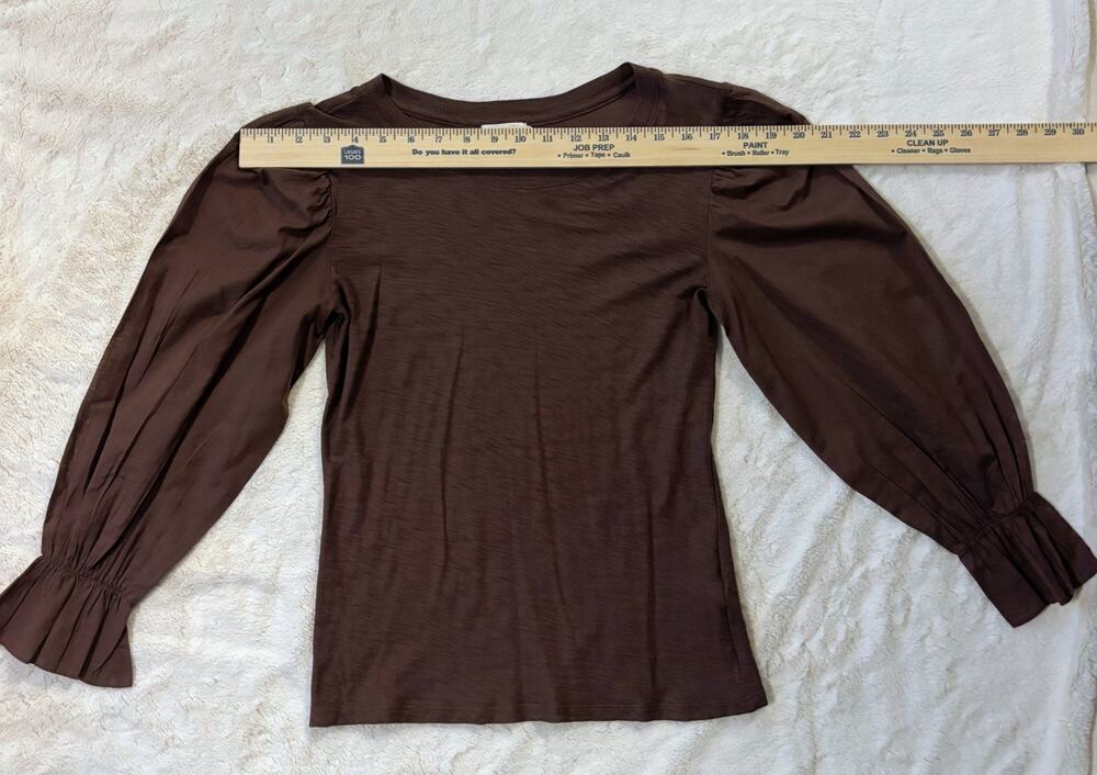 Nation Lou Peasant Puff Sleeve Top XSmall Brown Cotton Feminine